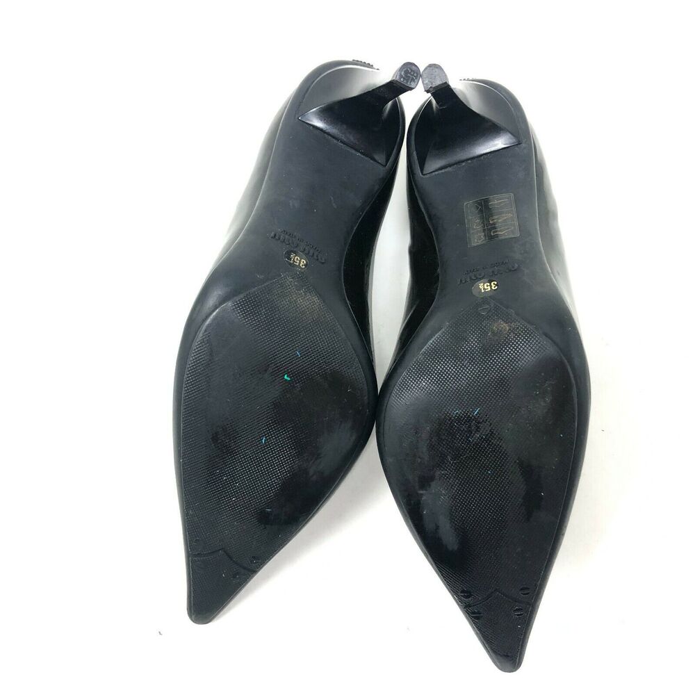 Miu Miu Women's Size 35.5 Pointed Toe Black Patent Leather Penny Loafer Heel - Picture 8 of 9